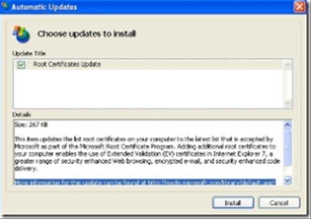 certificate computer optional root update to windows